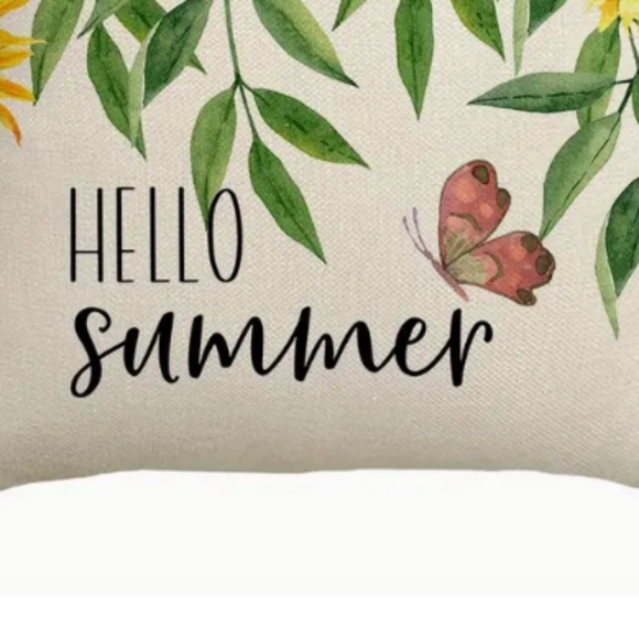 NEW HELLO SUMMER SUNFLOWERS BUTTERFLY FARMHOUSE FLORAL LINEN PILLOW COVER 17.7" - Picture 5 of 6